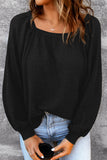 Black Waffle Texture Casual Square Neck Pullover LC25115253-2