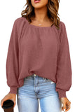 Pink Waffle Texture Casual Square Neck Pullover LC25115253-10