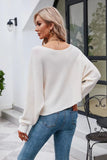 LC2722526-1-S, LC2722526-1-M, LC2722526-1-L, White Solid Color Ribbed Long Sleeve Sweater