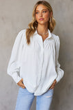 LC2552187-1-S, LC2552187-1-M, LC2552187-1-L, LC2552187-1-XL, LC2552187-1-2XL, White Solid Color Button Up Puff Sleeve Blouse
