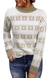 White Christmas Snowflake High Neck Knit Sweater LC2722400-1