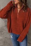 LC2722225-3-S, LC2722225-3-M, LC2722225-3-L, LC2722225-3-XL, LC2722225-3-2XL, Red Zipped Turtleneck Drop Shoulder Knit Sweater