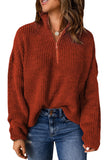 LC2722225-3-S, LC2722225-3-M, LC2722225-3-L, LC2722225-3-XL, LC2722225-3-2XL, Red Zipped Turtleneck Drop Shoulder Knit Sweater