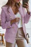LC852370-8-S, LC852370-8-M, LC852370-8-L, LC852370-8-XL, LC852370-8-2XL, Purple Double Breasted Lapel Textured Long Sleeve Blazer