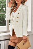 LC852370-1-S, LC852370-1-M, LC852370-1-L, LC852370-1-XL, LC852370-1-2XL, White Double Breasted Lapel Textured Long Sleeve Blazer