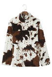 Women's Cow Print Zip Up Fleece Pullover Winter Jacket