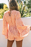 Pink Bell Sleeves Spotted Print Wrap Romper
