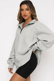 Women's Casual Turn-down Collar Quarter Zipper Oversize Sweatshirt