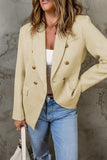 LC852370-16-S, LC852370-16-M, LC852370-16-L, LC852370-16-XL, LC852370-16-2XL, Khaki Double Breasted Lapel Textured Long Sleeve Blazer