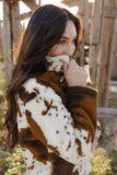 Women's Cow Print Zip Up Fleece Pullover Winter Jacket