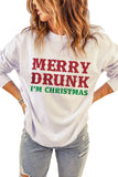 Merry Drunk Letter Print White Christmas Sweatshirt