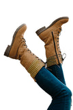 Women's Brown PU Leather Lace-up Zipped Heeled Martin Boots