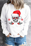 White Christmas Skull Print Crew Neck Pullover Sweatshirt