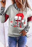 Christmas Skull Print Leopard Color Block High Neck String Sweatshirt