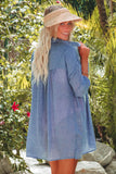 LC421623-5-S, LC421623-5-M, LC421623-5-L, LC421623-5-XL, Blue Lightweight Shirt Style Beach Cover Up