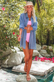 LC421623-5-S, LC421623-5-M, LC421623-5-L, LC421623-5-XL, Blue Lightweight Shirt Style Beach Cover Up