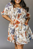 Women's Floral Print Plus Size Dress Smocked Flared Swing Mini Dress
