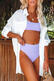 LC421623-1-S, LC421623-1-M, LC421623-1-L, LC421623-1-XL, White Lightweight Shirt Style Beach Cover Up