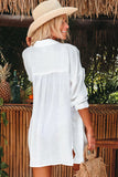LC421623-1-S, LC421623-1-M, LC421623-1-L, LC421623-1-XL, White Lightweight Shirt Style Beach Cover Up