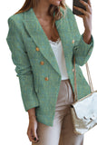 LC852370-9-S, LC852370-9-M, LC852370-9-L, LC852370-9-XL, LC852370-9-2XL, Green Double Breasted Lapel Textured Long Sleeve Blazer