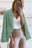 LC852370-9-S, LC852370-9-M, LC852370-9-L, LC852370-9-XL, LC852370-9-2XL, Green Double Breasted Lapel Textured Long Sleeve Blazer