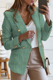 Double Breasted Lapel Collar Textured Long Sleeve Blazer with Pockets