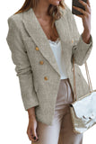 Double Breasted Lapel Collar Textured Long Sleeve Blazer with Pockets