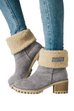 Women's Gray Mid Heel Ankle Boot Winter Fleece Lined Snow Boots