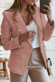 LC852370-10-S, LC852370-10-M, LC852370-10-L, LC852370-10-XL, LC852370-10-2XL, Pink Double Breasted Lapel Textured Long Sleeve Blazer