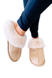 Women's Cut and Sew Faux Suede Plush Sherpa Lined Slippers