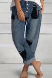 Blue Jeans Button-up Boyfriend Straight Jean Wide Leg Denim Pants for Women