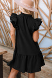 LC6113284-2-S, LC6113284-2-M, LC6113284-2-L, LC6113284-2-XL, Black Tiered Ruffled Sleeves Mini Dress with Pockets