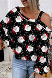 Women's Christmas Santa Claus and Snowflakes Off the Shoulder Shift Casual Long Sleeve Top