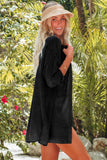 LC421623-2-S, LC421623-2-M, LC421623-2-L, LC421623-2-XL, Black Lightweight Shirt Style Beach Cover Up