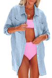 LC421623-4-S, LC421623-4-M, LC421623-4-L, LC421623-4-XL, Sky Blue Lightweight Shirt Style Beach Cover Up