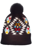 BH041469-2, Black Western Geometric Pattern Knit Jacquard Hat