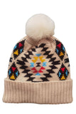 BH041469-18, Apricot Western Geometric Pattern Knit Jacquard Hat
