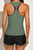 LC415772-9-S, LC415772-9-M, LC415772-9-L, LC415772-9-XL, LC415772-9-2XL, Green 3pcs Athletic Tankini Swimsuit Tank Tops with Sports Bra and Boyshorts