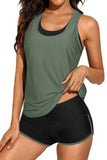 LC415772-9-S, LC415772-9-M, LC415772-9-L, LC415772-9-XL, LC415772-9-2XL, Green 3pcs Athletic Tankini Swimsuit Tank Tops with Sports Bra and Boyshorts