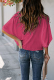 LC253392-6-S, LC253392-6-M, LC253392-6-L, LC253392-6-XL, LC253392-6-2XL, Rose Women's Casual Summer Sleeve Wrap V Neck Draped Blouses Solid Color Tops Shirts
