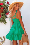 LC6113535-9-S, LC6113535-9-M, LC6113535-9-XL, LC6113535-9-L, Green Tie Shoulder Straps Shirred Back Ruffle Dress