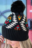 BH041469-2, Black Western Geometric Pattern Knit Jacquard Hat