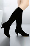 Women's Black Dancing Boots Flared Heel Suede High Boots