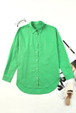 LC2553128-9-S, LC2553128-9-L, LC2553128-9-XL, LC2553128-9-2XL, LC2553128-9-M, Green Solid Color Button Up Tunic Oversized Shirt