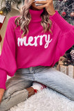 LC2722817-6-S, LC2722817-6-M, LC2722817-6-L, Rose Merry Letter Embroidered High Neck Sweater