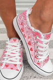 Girl's Pink Heart Print Flats Canvas Shoes for Valentine's Day