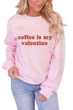 Women's Pink Sequined Coffee is my Valentine Graphic Pullover Sweatshirt