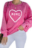 Women's Pink XOXO Heart Shaped Glitter Print Patchwork Pullover Sweatshirt