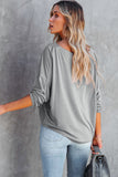 LC25119553-11-S, LC25119553-11-M, LC25119553-11-L, LC25119553-11-XL, Gray LOVE Heart Glitter Graphic Print Long Sleeve Top