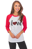 Women's Love Plaid Heart Print Shirt Color Block Raglan Sleeves Top